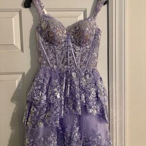 Sherri Hill Lilac Lace & Tulle Evening Dress
